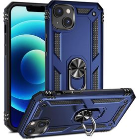 CoverZone iPhone 15 Z-Vega Shockproof Standlı Yüzük Tutuculu Mega Case Kapak Mavi Cep Telefonu Kılıfı