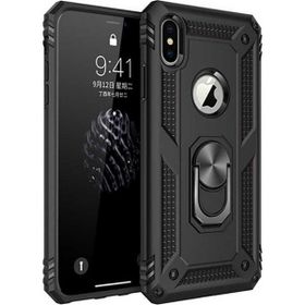 CoverZone iPhone XS MAX Shockproof Standlı Yüzük Tutuculu Mega Case Siyah Kılıf