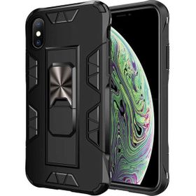 CoverZone iPhone XS MAX Shockproof Standlı Yüzük Tutuculu Mega Case Siyah Kılıf
