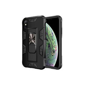 CoverZone iPhone XS MAX Shockproof Standlı Yüzük Tutuculu Mega Case Siyah Kılıf
