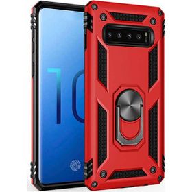 CoverZone Samsung Galaxy S10 Shockproof Standlı Yüzük Tutuculu Mega Case Kırmızı Kılıf