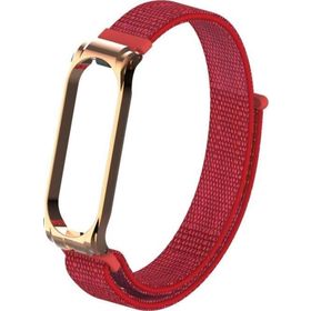 CoverZone Xiaomi Mi Band 3 Uyumlu Hasır Örme Metal Çerçeve Kırmızı-Gold Kayış Kordon