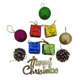 CoverZone Yılbaşı Ağacı Süsü Noel Çam Ağacı Süsü 10 Parça Renkli Set Yılbaşı Süs