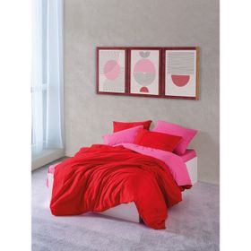Cozy Home Popping Colors Sage Kırmızı-Fuşya Çift Kişilik Lastikli Çarşaflı 200x220 cm Nevresim Takımı