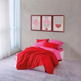 Cozy Home Popping Colors Sage Kırmızı-Fuşya Çift Kişilik Lastikli Çarşaflı 200x220 cm Nevresim Takımı