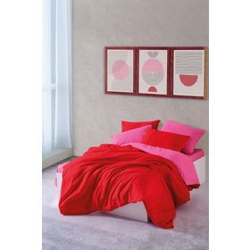 Cozy Home Popping Colors Sage Kırmızı-Fuşya Çift Kişilik Lastikli Çarşaflı 200x220 cm Nevresim Takımı
