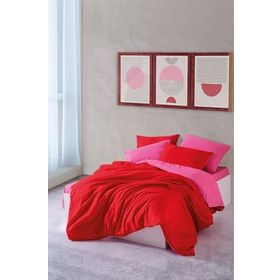 Cozy Home Popping Colors Sage Kırmızı-Fuşya Çift Kişilik Lastikli Çarşaflı 200x220 cm Nevresim Takımı