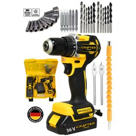 Crafter Tools Germany 36 V 5 Ah Çift Batarya Kömürsüz Motor 10 mm Çelik Mandren Akülü Vidalama Şarjlı Matkap