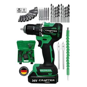 Crafter Tools Germany 36 V 5 Ah Çift Batarya Kömürsüz Motor 30 Parça 10 mm Çelik Mandren Şarjlı Matkap