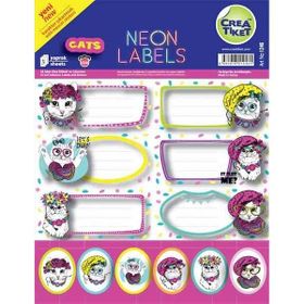 Crea Tiket 1246 Cats 3'lü Neon Okul Etiketi