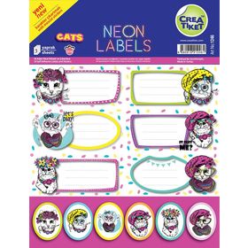 Crea Tiket 1246 Cats 3'lü Neon Okul Etiketi