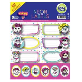 Crea Tiket 1246 Cats 3'lü Neon Okul Etiketi