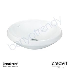 Creavit 45 cm Beyaz Tezgah Üstü Lavabo