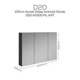 Creavit D20 Antrasit 1000x700x130 mm Aynalı Dolap