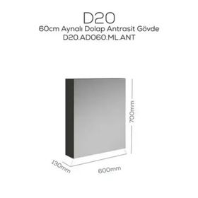 Creavit D20 Antrasit 600x700x130 mm Aynalı Dolap