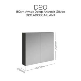 Creavit D20 Antrasit 800x700x130 mm Aynalı Dolap