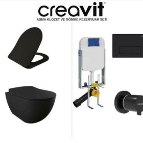 Creavit FE320 Free Mat Siyah Asma Klozet ve Gömme Rezervuar Seti