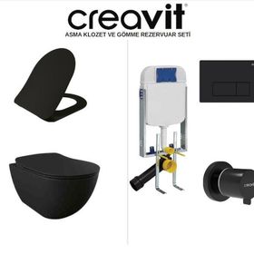 Creavit FE320 Free Mat Siyah Asma Klozet ve Gömme Rezervuar Seti