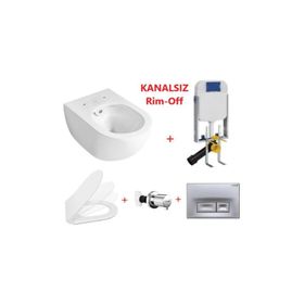 Creavit Free Rim-off Asma Beyaz FE322 ve Slim İnci Nkp Yavaş Kapaklı Klozet