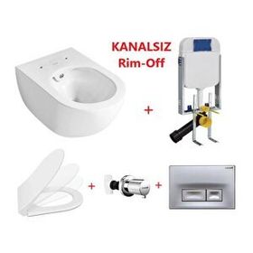 Creavit Free Rim-off Asma Beyaz FE322 ve Slim İnci Nkp Yavaş Kapaklı Klozet