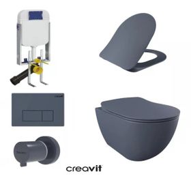 Creavit GR5001- FE320 5 Parça Basalt Mat Asma Klozet Gömme Rezervuar Seti