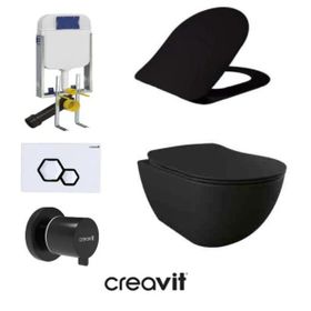 Creavit GR5001- FE320 5 Parça Siyah Mat Asma Klozet Gömme Rezervuar Seti