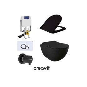 Creavit GR5001- FE320 5 Parça Siyah Mat Asma Klozet Gömme Rezervuar Seti