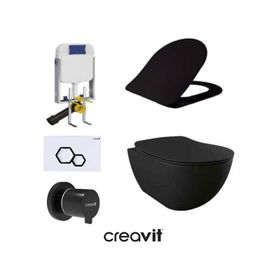 Creavit GR5001- FE320 5 Parça Siyah Mat Asma Klozet Gömme Rezervuar Seti