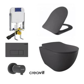 Creavit GR5001- FE322 5 Parça Kanalsız Antrasit Mat Asma Klozet Gömme Rezervuar Seti