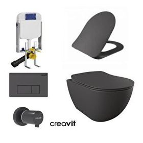 Creavit GR5001- FE322 5 Parça Kanalsız Antrasit Mat Asma Klozet Gömme Rezervuar Seti