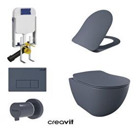 Creavit GR5001- FE322 5 Parça Kanalsız Basalt Mat Asma Klozet Gömme Rezervuar Seti