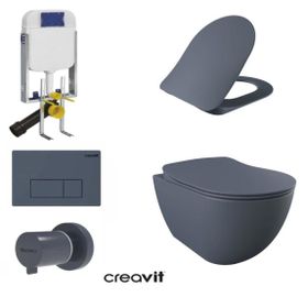 Creavit GR5001- FE322 5 Parça Kanalsız Basalt Mat Asma Klozet Gömme Rezervuar Seti