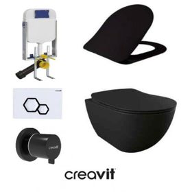 Creavit GR5001- FE322 5 Parça Kanalsız Siyah Mat Asma Klozet Gömme Rezervuar Seti