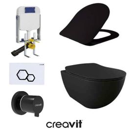 Creavit GR5001- FE322 5 Parça Kanalsız Siyah Mat Asma Klozet Gömme Rezervuar Seti