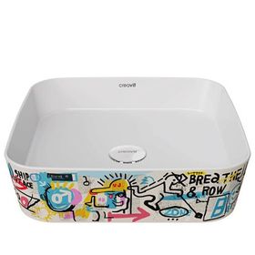 Creavit Loop 40 cm Grafiti Desen Uygulamalı Kare Çanak Lavabo