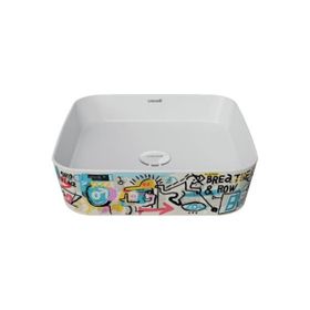 Creavit Loop 40 cm Grafiti Desen Uygulamalı Kare Çanak Lavabo