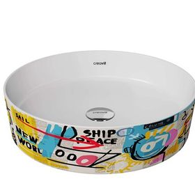Creavit Loop 40 cm Grafiti Desen Uygulamalı Yuvarlak Çanak Lavabo