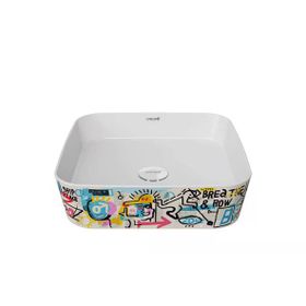 Creavit LP0401 Loop 40 cm Grafiti Desen Uygulamalı Kare Çanak Lavabo