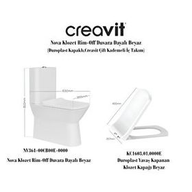 Creavit NV361-00CB00E-0000+NV410 Nova Rim-Off Beyaz Duvara Dayalı Klozet