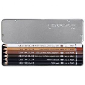 Cretacolor 40007 Oil Pencil Pocket 6'lı Metal Kutu Yağlı Çizim Kalemleri