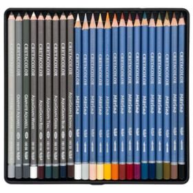 Cretacolor 40046 Aquarino Box 24'lü Metal Kutu Sulandırılabilir Kuru Boya Kalem Seti