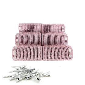 Croc 1202 Pembe Cırtlı 6'lı Çap 3.5 cm Bigudi ve 12'li Alüminyum Saç Pensi