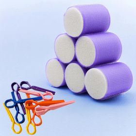 Croc 1203 Mor Cırtlı Sünger Bigudi 6'lı Çap 5 cm +10'lu Plastik Saç Pensi