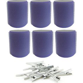Croc 1203 Mor Cırtlı Sünger Bigudi 6'lı Çap 5 cm +12'li Alüminyum Saç Pensi