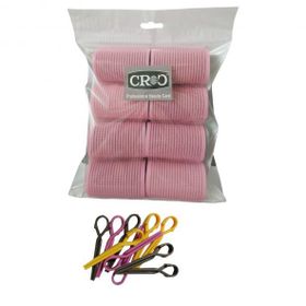 Croc 1207 Pembe Cırtlı Sünger Bigudi 8'li Çap 4 cm + 12'li Alüminyum Saç Pensi