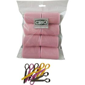 Croc 1207 Pembe Cırtlı Sünger Bigudi 8'li Çap 4 cm + 12'li Alüminyum Saç Pensi