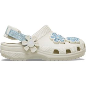 Crocs Classic Denim Flower Adjustable Backstrap Clog T 212512-2MD Çiçek Detaylı Beyaz Çocuk Terlik