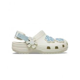 Crocs Classic Denim Flower Adjustable Backstrap Clog T 212512-2MD Çiçek Detaylı Beyaz Çocuk Terlik