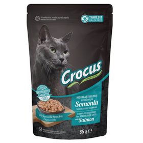 Crocus 85 gr Tahılsız Kısırlaştırılmış Kedi Somonlupouch Jöleli Yaş Mama