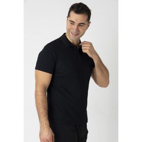 Crozwise 7152-10 Siyah Pamuk Pike Waffle Polo Yaka Tişört